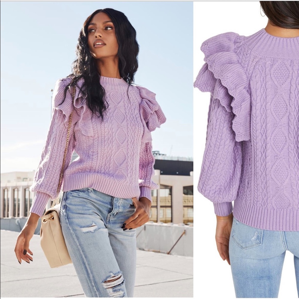 VICI Collection Ruffle Shoulder Cable sweater